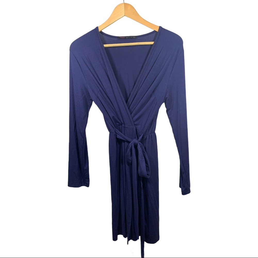 FRAICHE BY J Faux Wrap Tie Dress Blue Size Small - Picture 1 of 12
